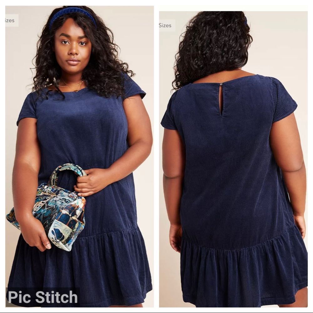 Anthro Maeve Size 20W Navy Corduroy Flounced Dress